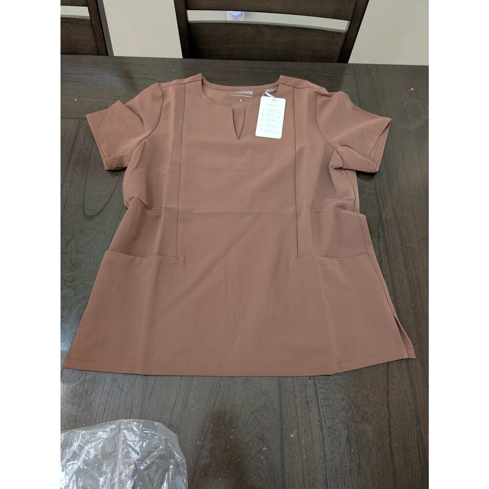 Mandala Women's 5 Pocket Notch Neck Top Ash Brown - Size XS